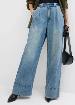 bonprix bonprix Vaqueros de pernera ancha, high waist azul claro denim-arena claro usado Sale