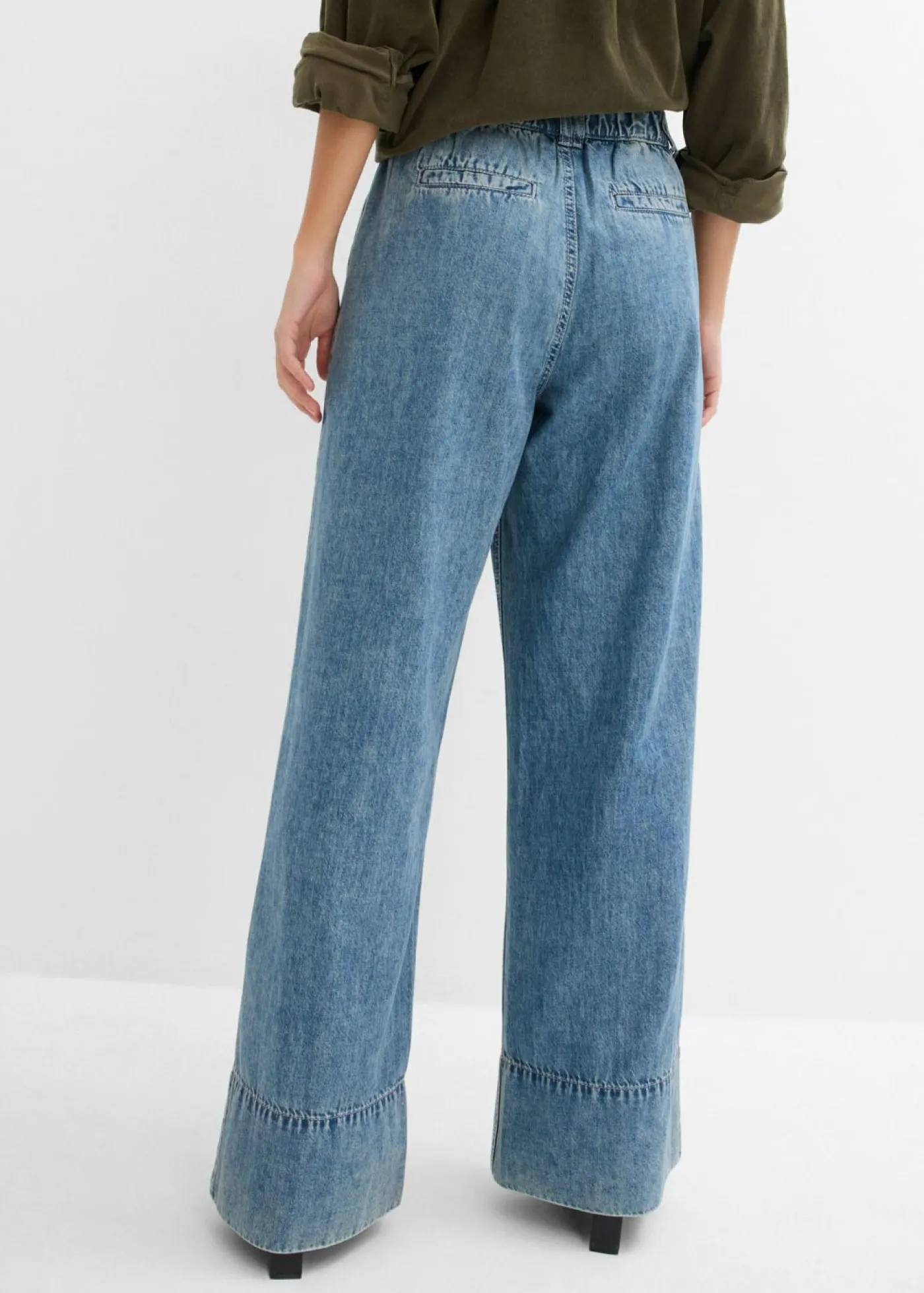 bonprix bonprix Vaqueros de pernera ancha, high waist azul claro denim-arena claro usado Sale