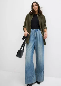 bonprix bonprix Vaqueros de pernera ancha, high waist azul claro denim-arena claro usado Sale