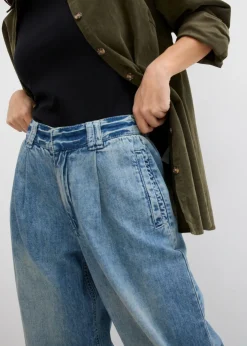 bonprix bonprix Vaqueros de pernera ancha, high waist azul claro denim-arena claro usado Sale