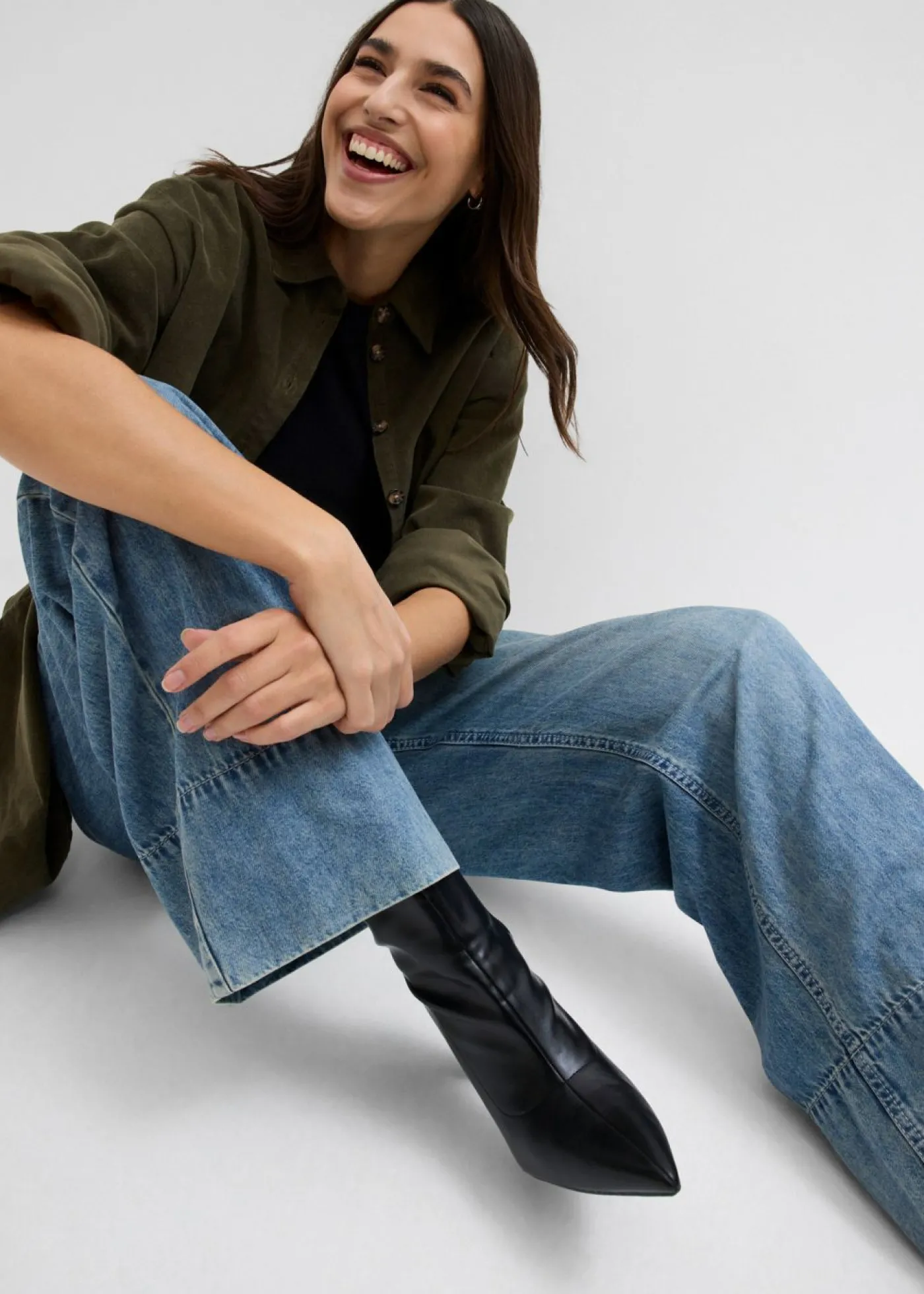 bonprix bonprix Vaqueros de pernera ancha, high waist azul claro denim-arena claro usado Sale