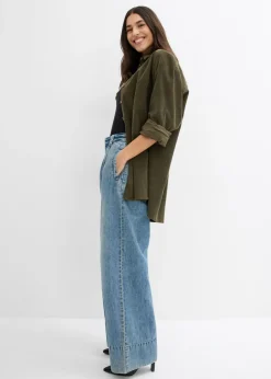 bonprix bonprix Vaqueros de pernera ancha, high waist azul claro denim-arena claro usado Sale