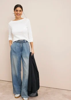 bonprix bonprix Vaqueros de pernera ancha, high waist azul claro denim-arena claro usado Sale