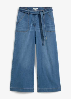 bonprix bonprix Vaqueros de pernera ancha, high waist, cintura cómoda y cropped Denim claro desgastado Clearance