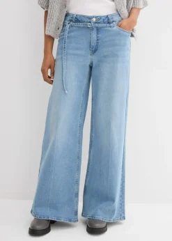 bonprix bonprix Vaqueros de pernera ancha, mid waist azul claro denim usado Online
