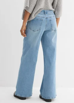 bonprix bonprix Vaqueros de pernera ancha, mid waist azul claro denim usado Online