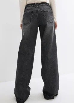bonprix bonprix Vaqueros de pernera ancha, mid waist, largo completo y low stretch negro denim usado