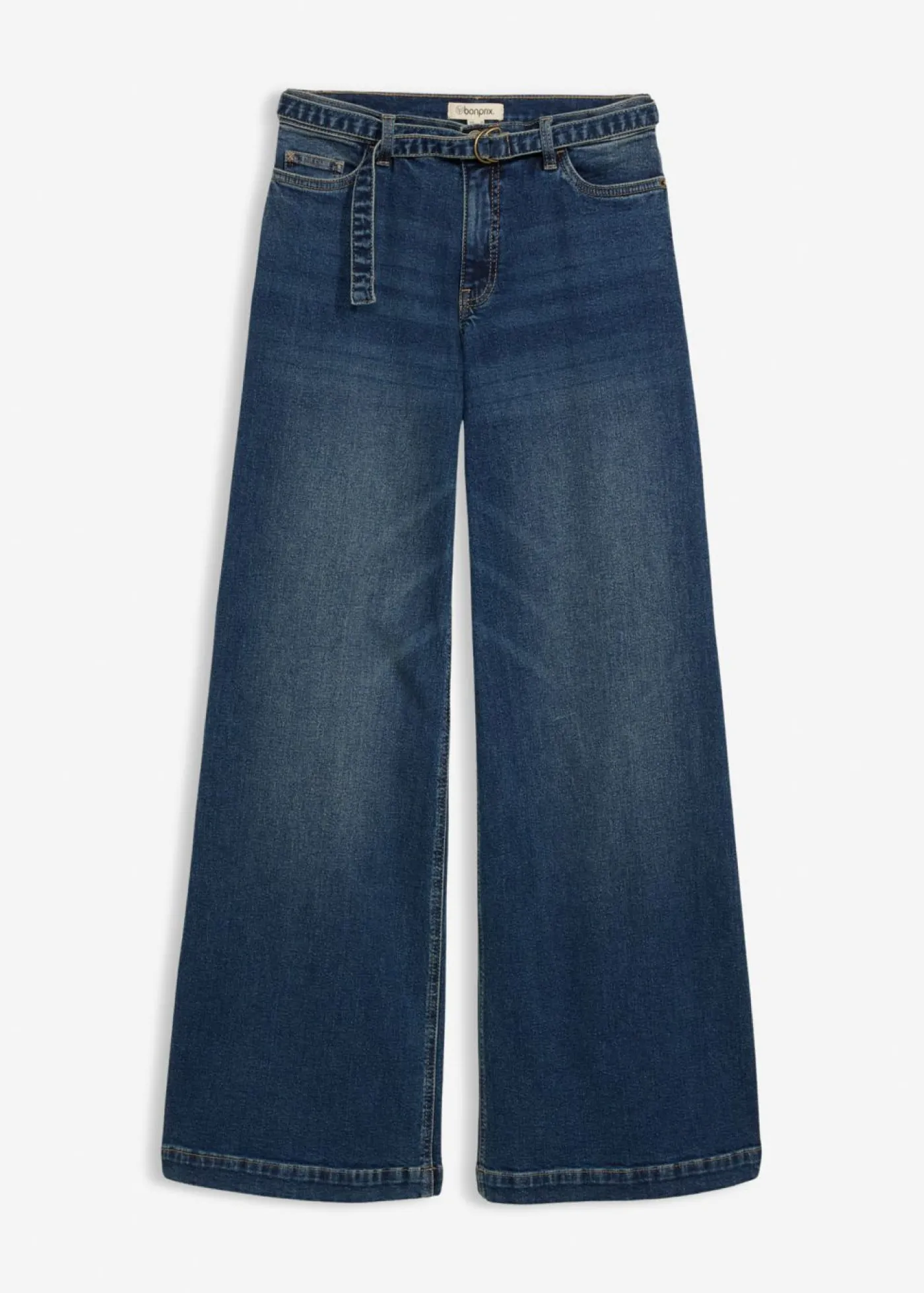 bonprix bonprix Vaqueros de pernera ancha, mid waist, largo completo azul oscuro denim usado