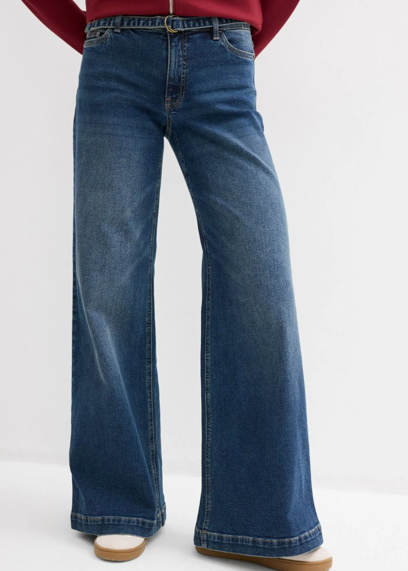 bonprix bonprix Vaqueros de pernera ancha, mid waist, largo completo azul oscuro denim usado