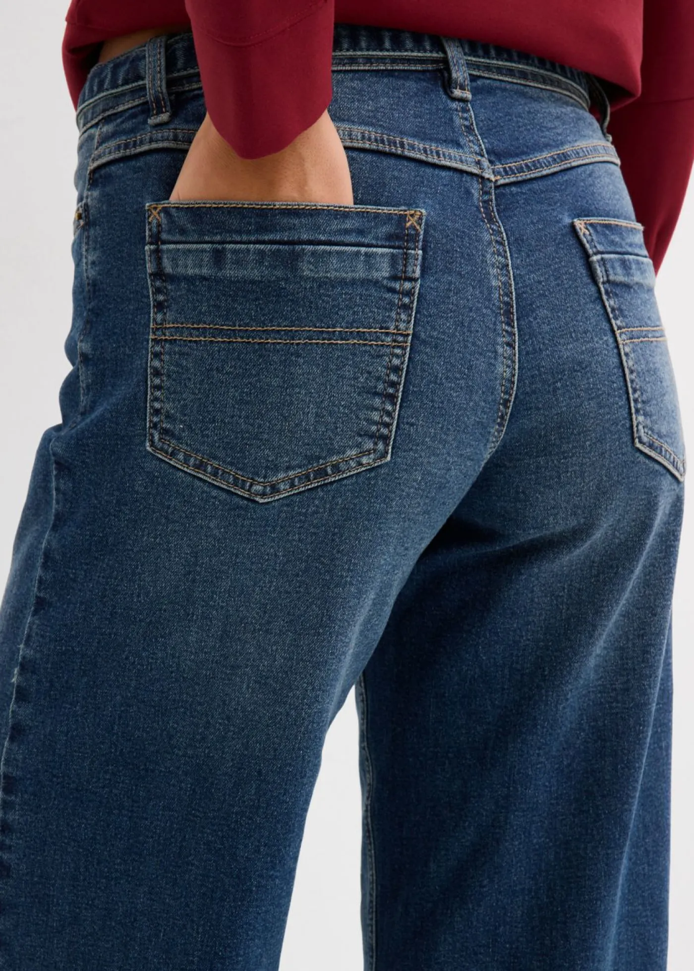 bonprix bonprix Vaqueros de pernera ancha, mid waist, largo completo azul oscuro denim usado