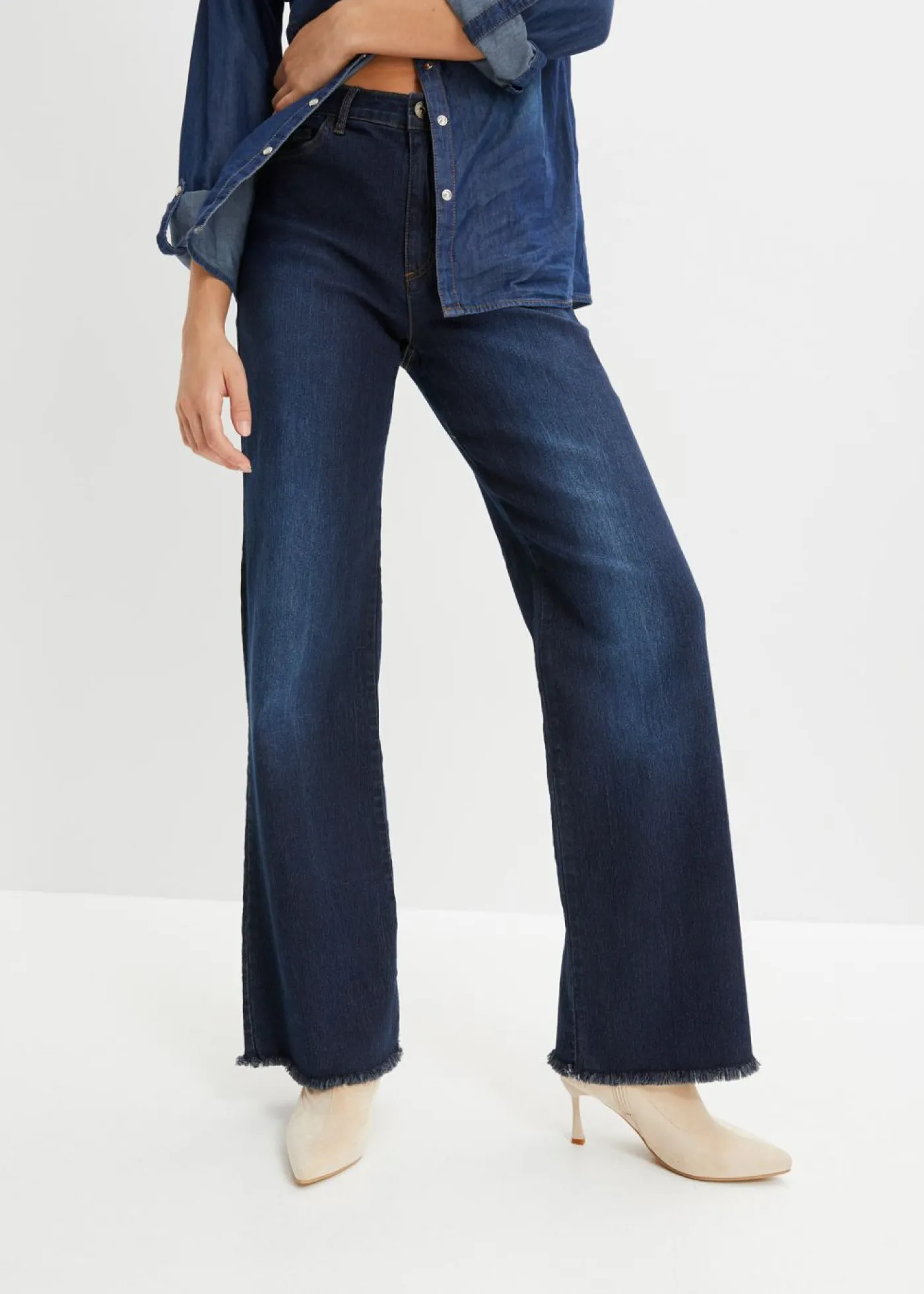 bonprix bonprix Vaqueros de pernera ancha, high waist denim intenso Online