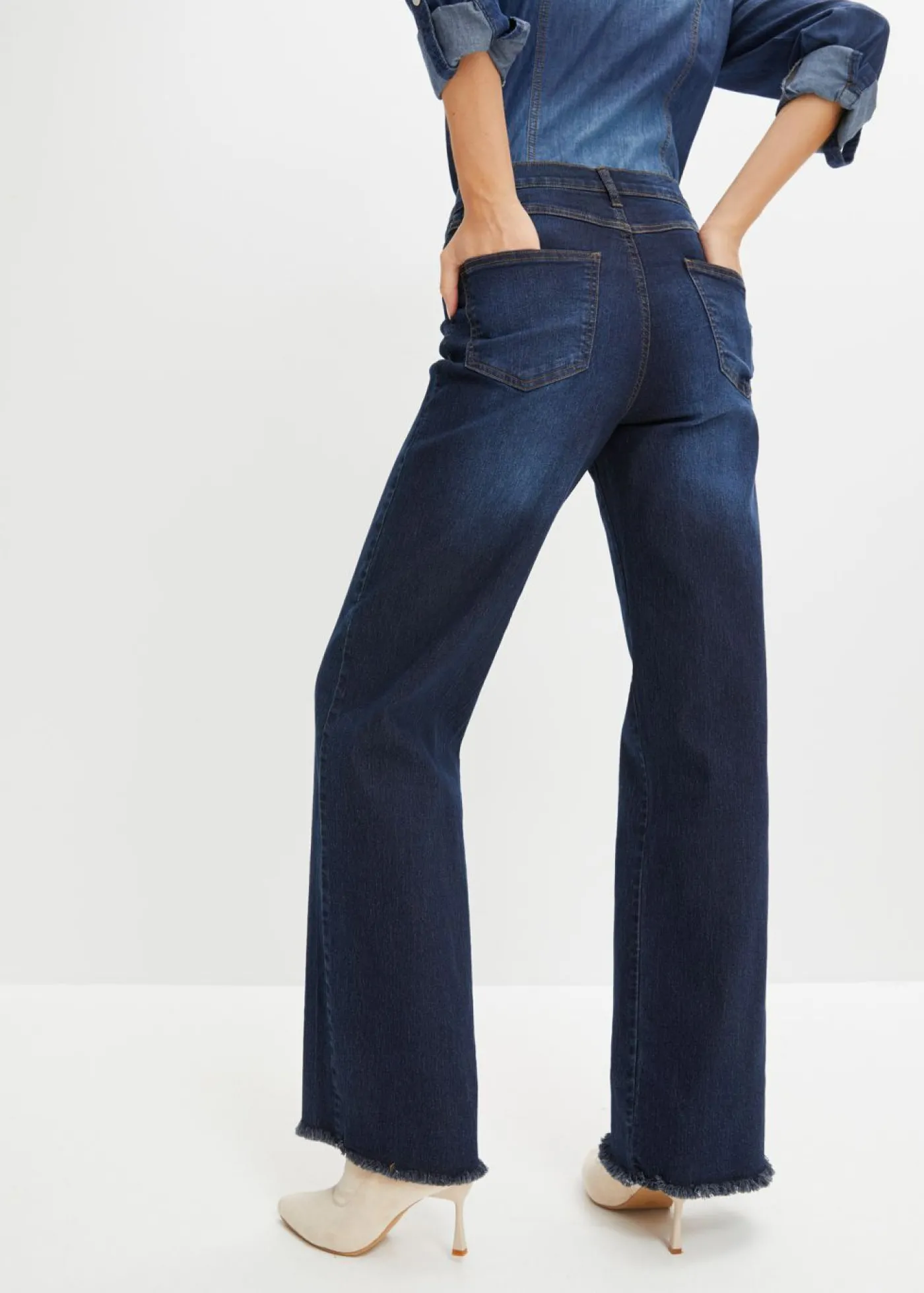 bonprix bonprix Vaqueros de pernera ancha, high waist denim intenso Online