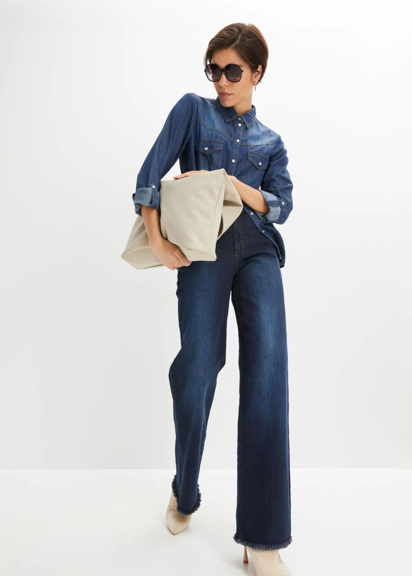 bonprix bonprix Vaqueros de pernera ancha, high waist denim intenso Online