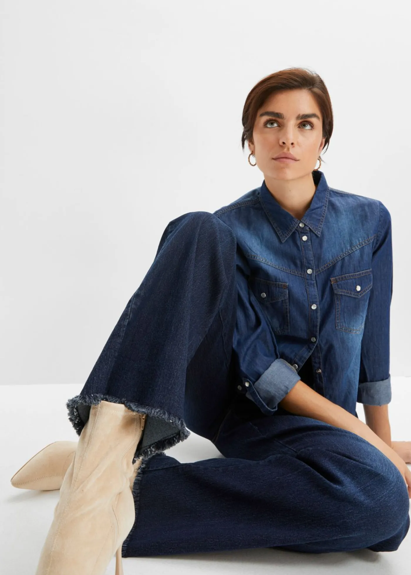 bonprix bonprix Vaqueros de pernera ancha, high waist denim intenso Online