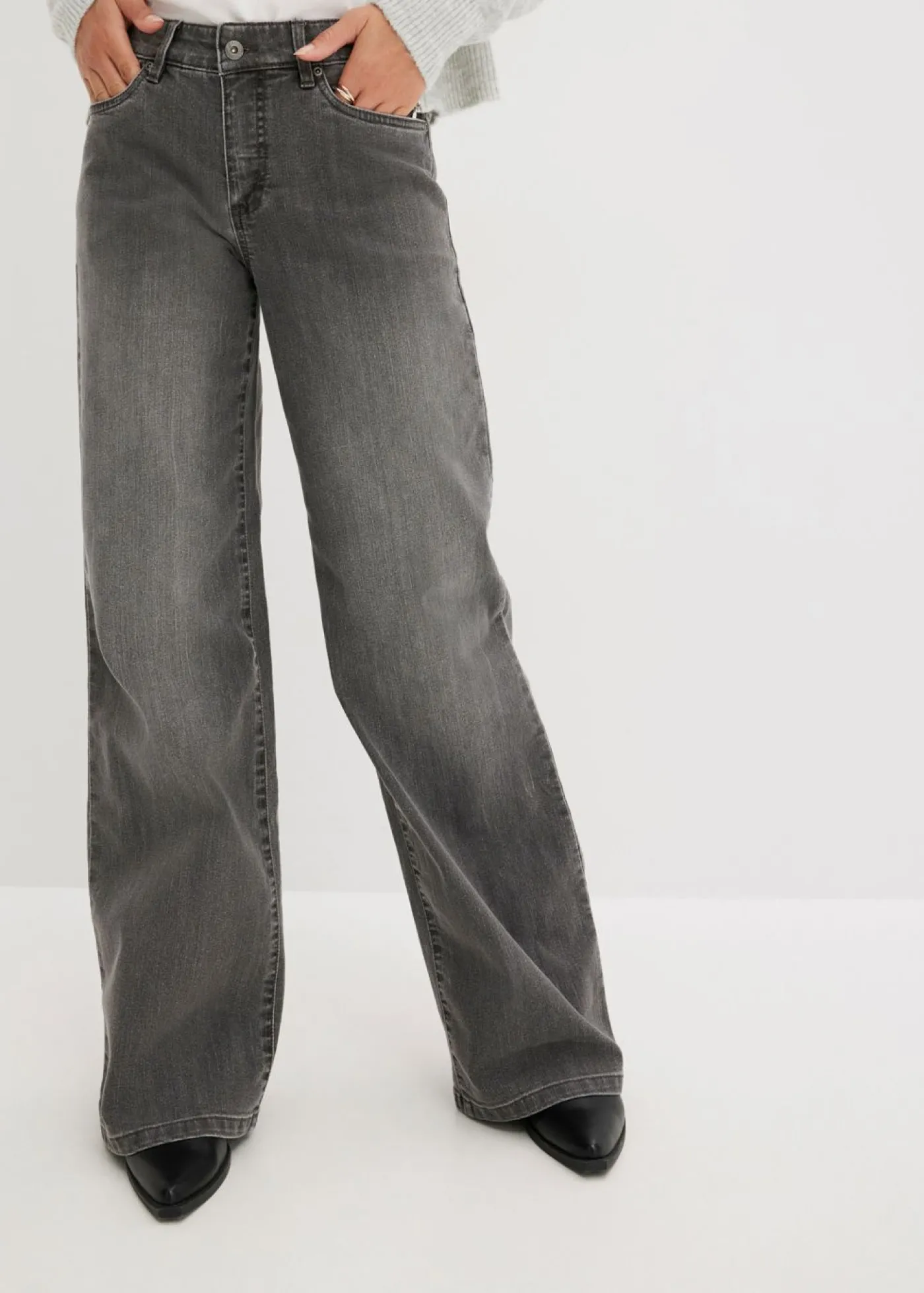 bonprix bonprix Vaqueros de pernera ancha, mid waist, elástico denim gris Best