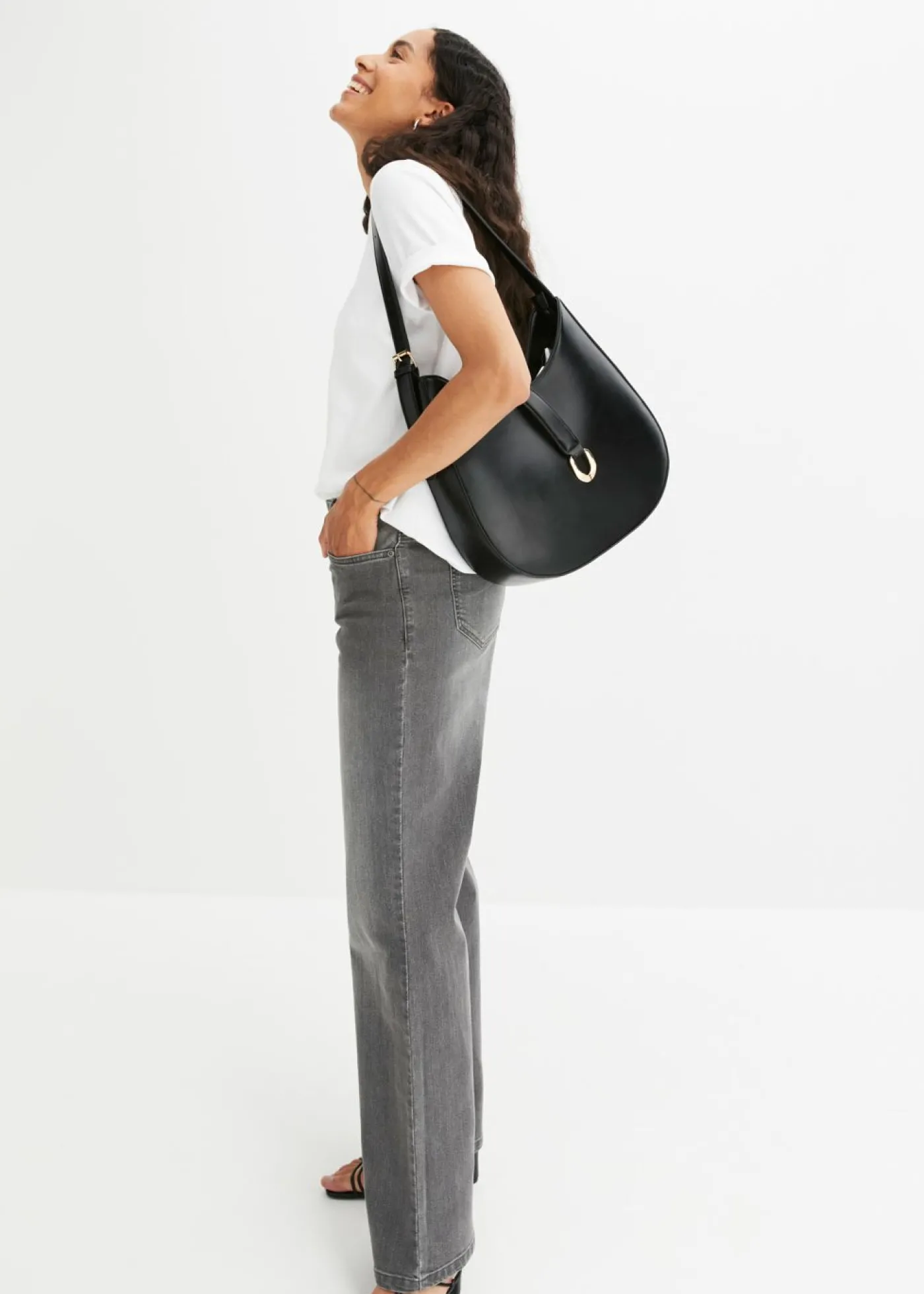 bonprix bonprix Vaqueros de pernera ancha, mid waist, elástico denim gris Best