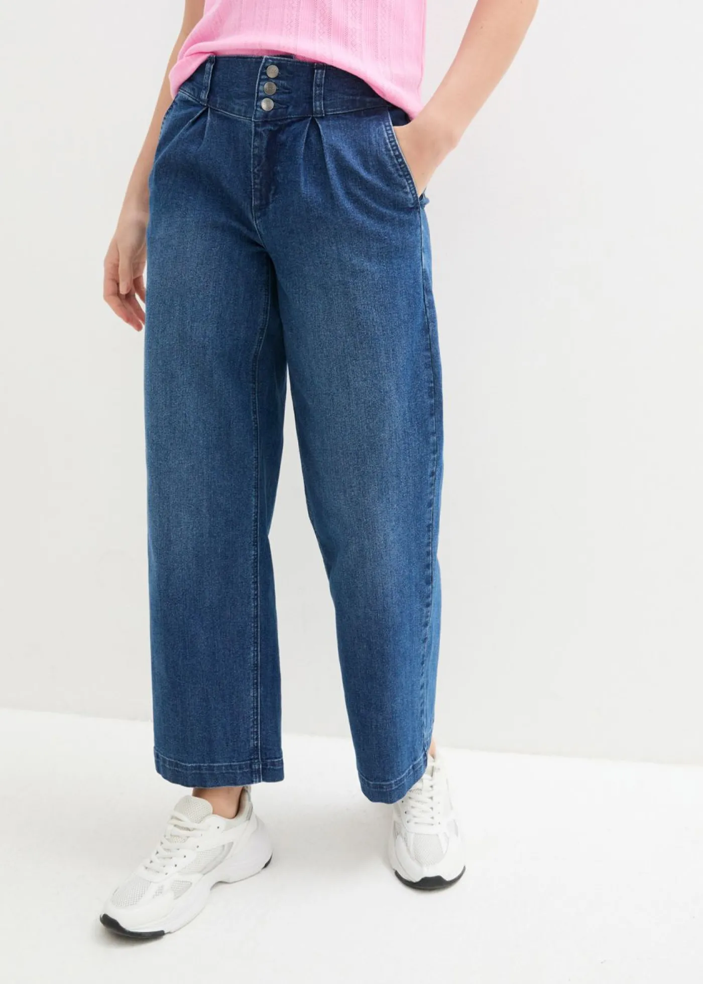 bonprix bonprix Vaqueros de pernera ancha, high waist, cintura cómoda Azul piedra Outlet