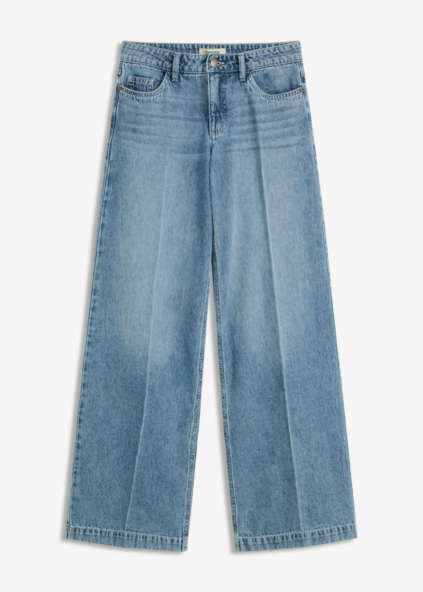 bonprix bonprix Vaqueros de pernera ancha, mid waist, largo completo y low stretch Azul piedra usado