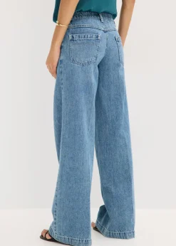 bonprix bonprix Vaqueros de pernera ancha, mid waist, largo completo y low stretch Azul piedra usado