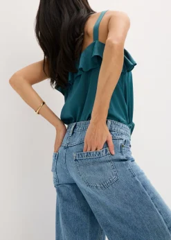 bonprix bonprix Vaqueros de pernera ancha, mid waist, largo completo y low stretch Azul piedra usado