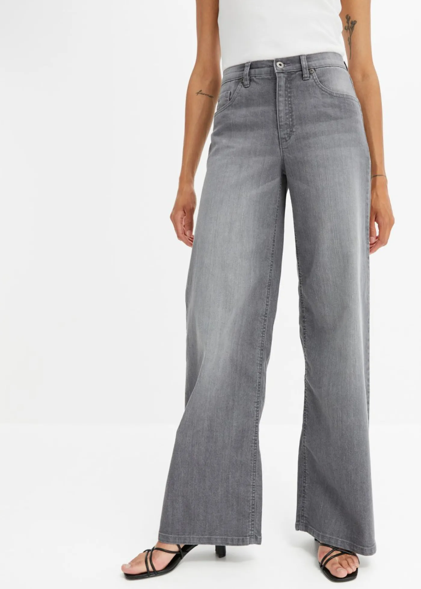 bonprix bonprix Vaqueros de pernera ancha, high waist denim gris Outlet