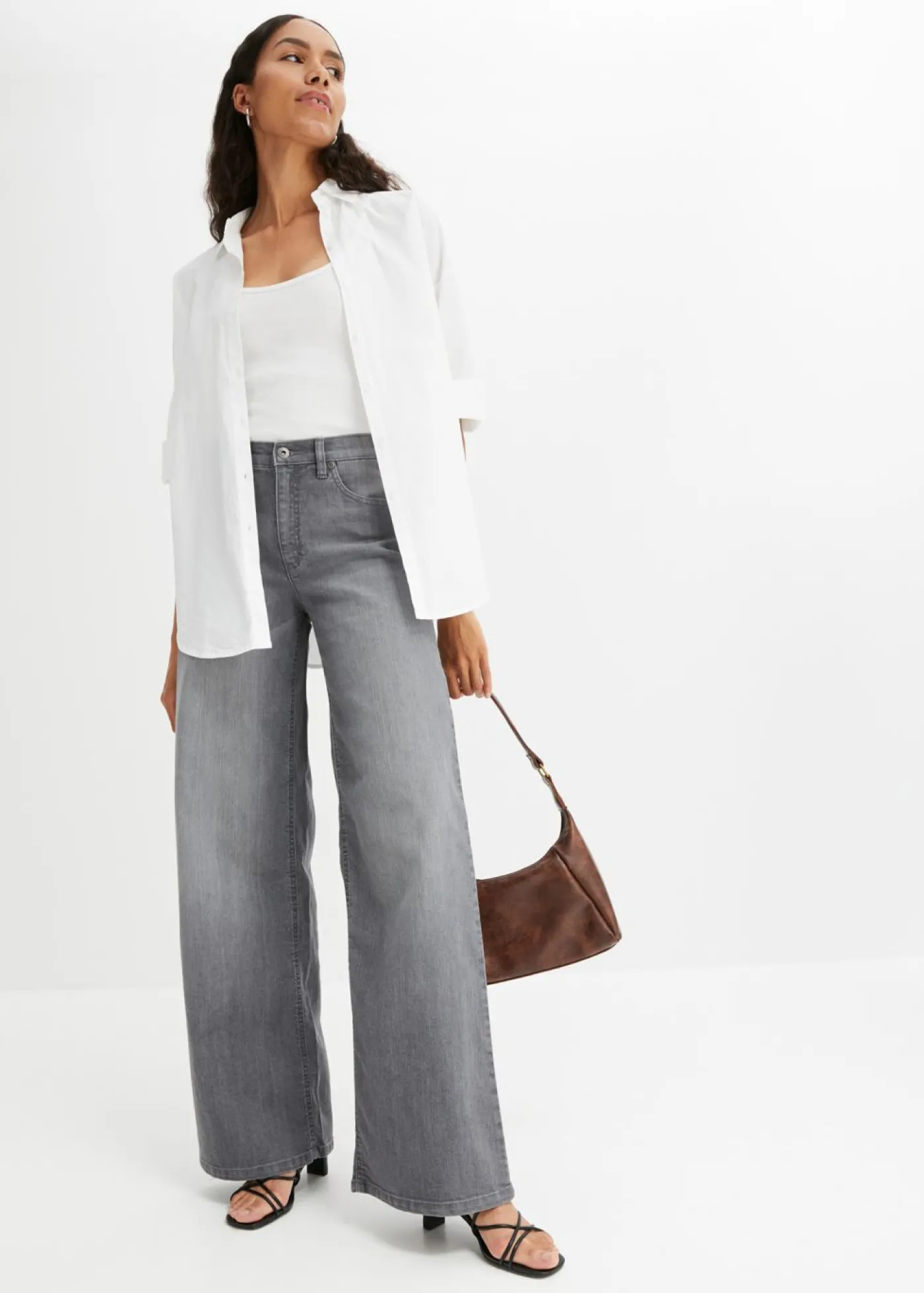 bonprix bonprix Vaqueros de pernera ancha, high waist denim gris Outlet