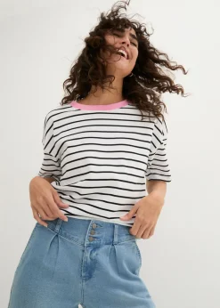 bonprix bonprix Vaqueros de pernera ancha, high waist, cintura cómoda Blanco lana