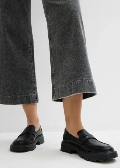 bonprix bonprix Vaqueros de pernera ancha, high waist, cropped denim gris claro usado Clearance