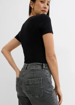 bonprix bonprix Vaqueros de pernera ancha, high waist, cropped denim gris claro usado Clearance