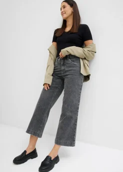 bonprix bonprix Vaqueros de pernera ancha, high waist, cropped denim gris claro usado Clearance
