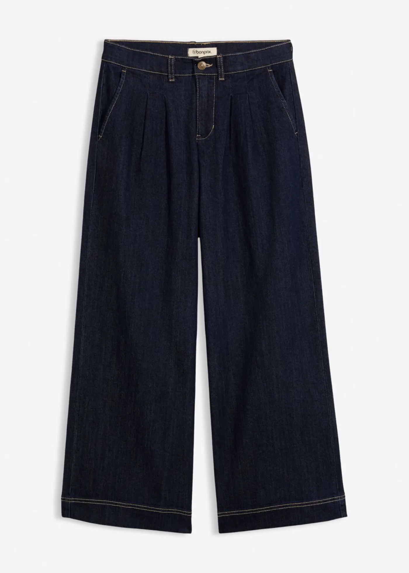 bonprix bonprix Vaqueros de pernera ancha, high waist, cintura cómoda denim oscuro