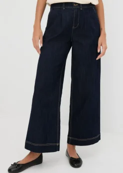 bonprix bonprix Vaqueros de pernera ancha, high waist, cintura cómoda denim oscuro
