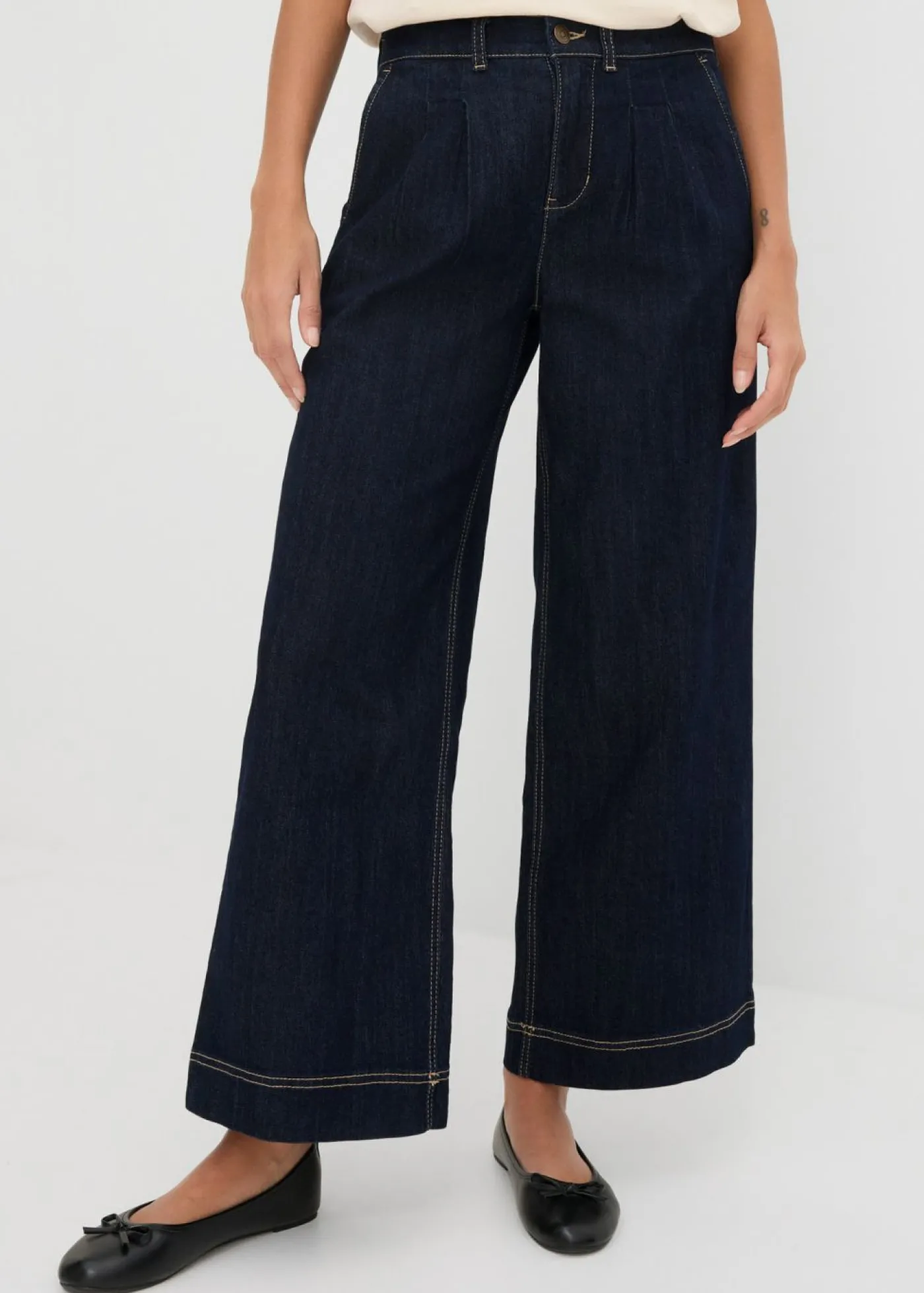 bonprix bonprix Vaqueros de pernera ancha, high waist, cintura cómoda denim oscuro