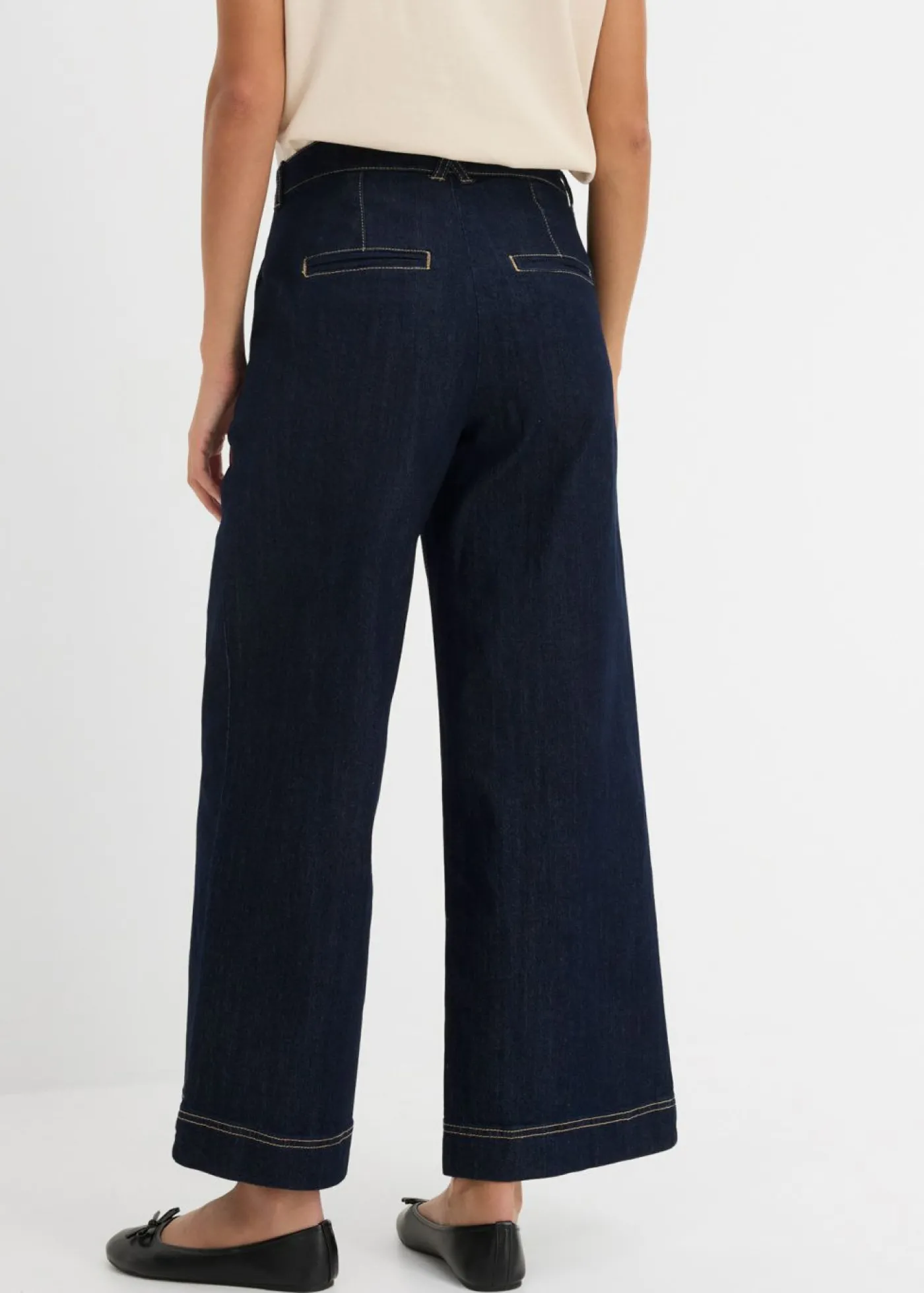 bonprix bonprix Vaqueros de pernera ancha, high waist, cintura cómoda denim oscuro