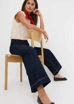 bonprix bonprix Vaqueros de pernera ancha, high waist, cintura cómoda denim oscuro