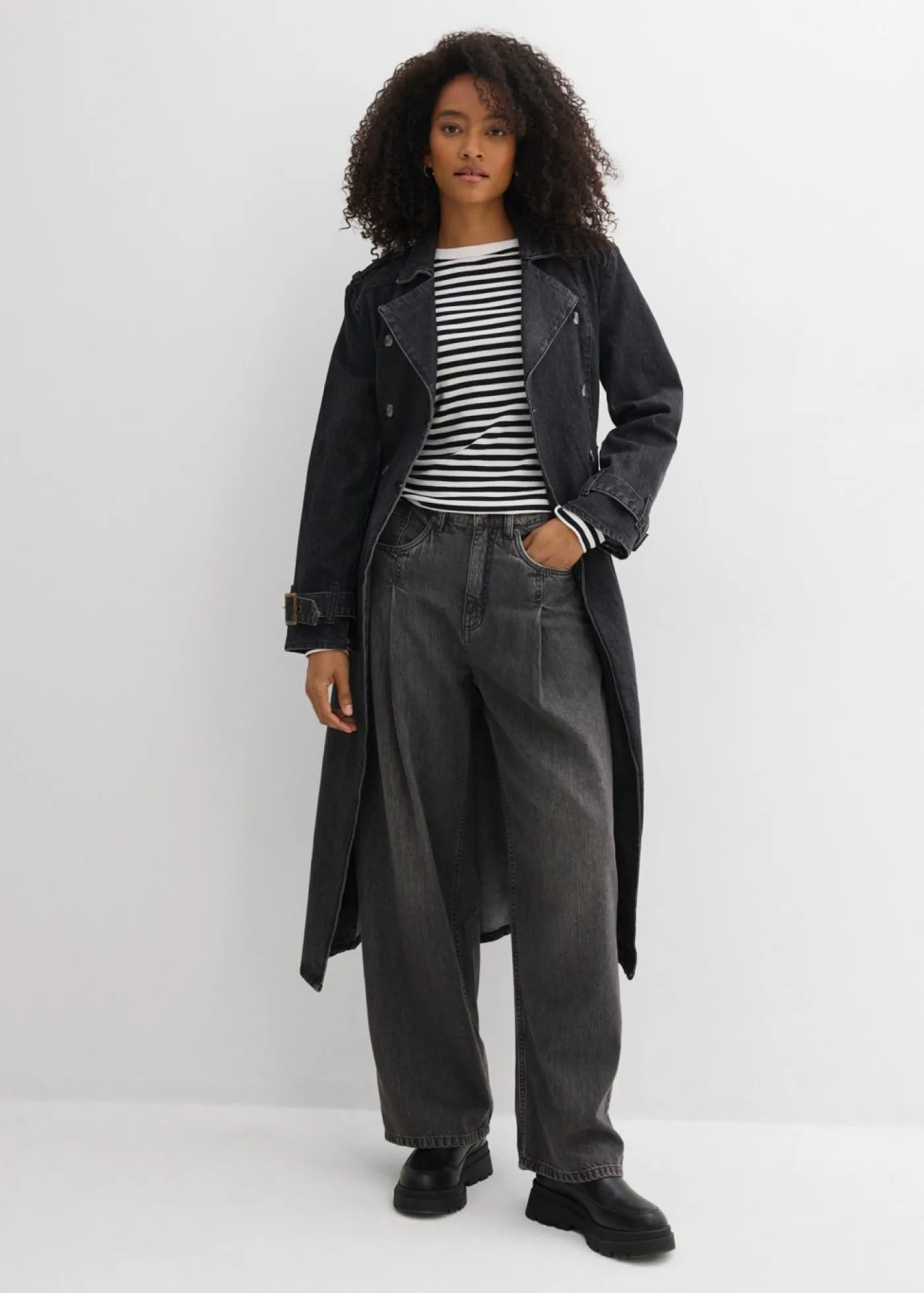 bonprix bonprix Vaqueros de pernera ancha, high waist Denim gris usado Clearance