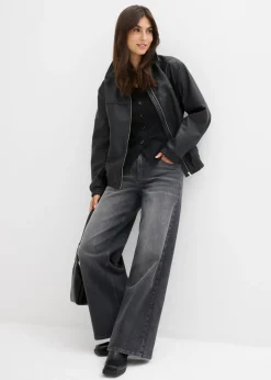 bonprix bonprix Vaqueros de pernera ancha, high waist Denim negro desgastado New