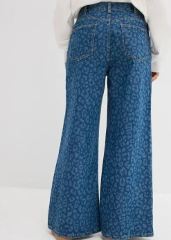 bonprix bonprix Vaqueros de pernera ancha, mid waist estampado leo azul piedra Hot