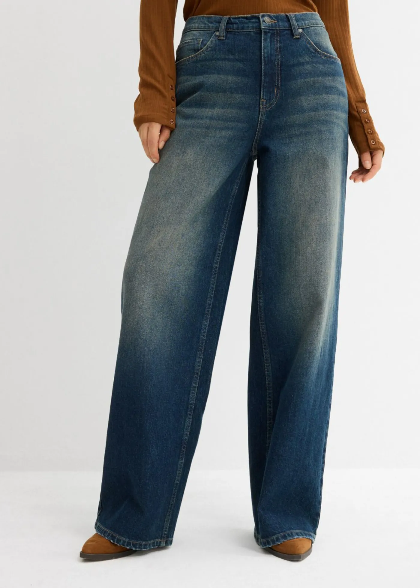 bonprix bonprix Vaqueros de pernera ancha, high waist Azul oscuro denim Discount