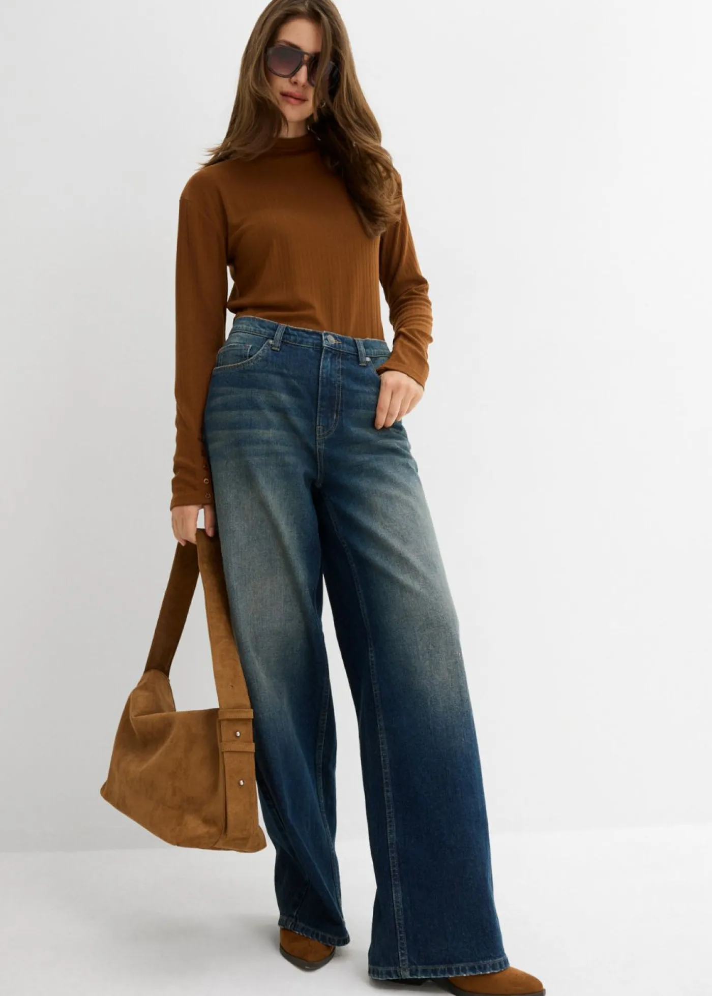 bonprix bonprix Vaqueros de pernera ancha, high waist Azul oscuro denim Discount