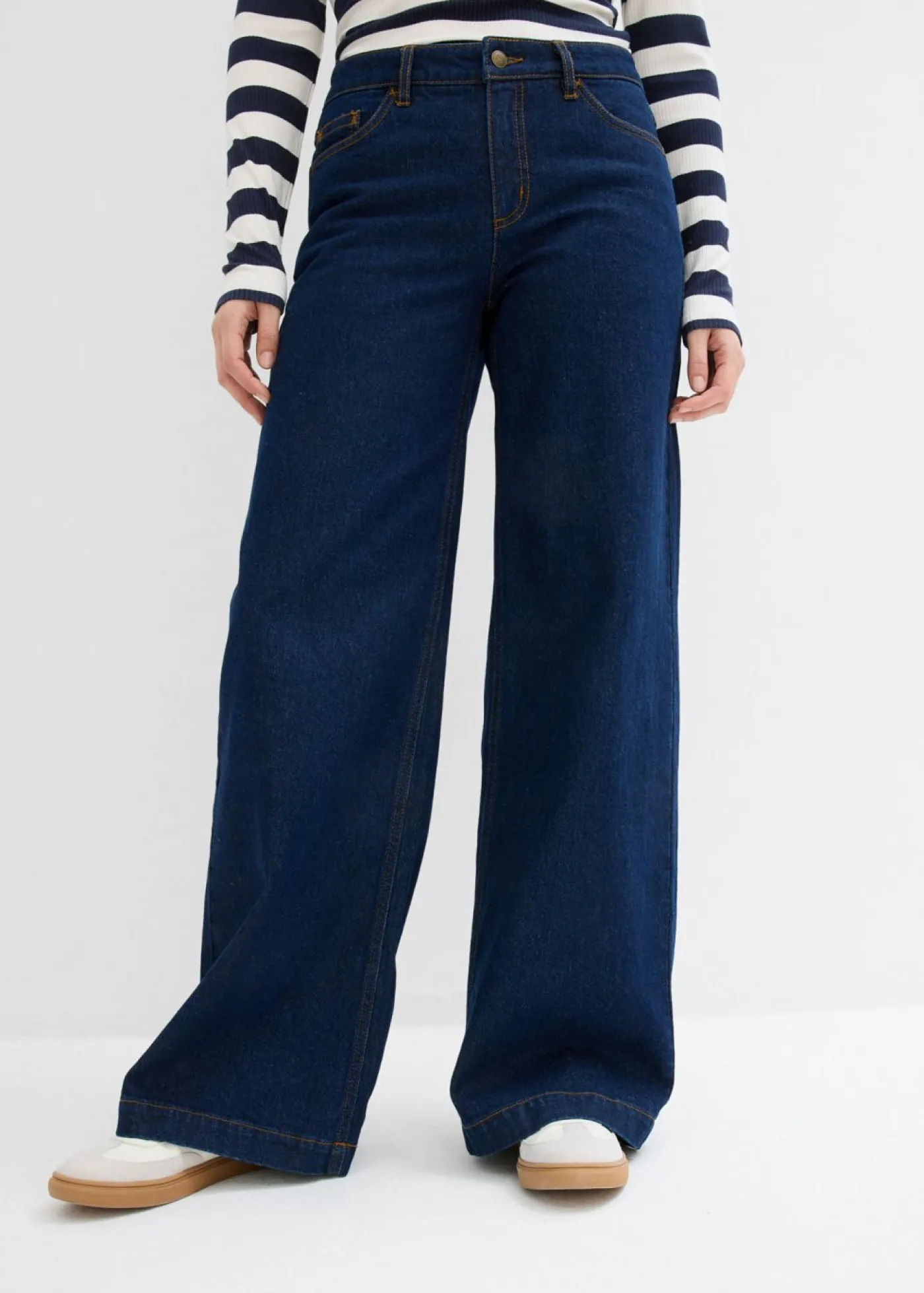 bonprix bonprix Vaqueros de pernera ancha, mid waist, largo completo Azul oscuro denim New