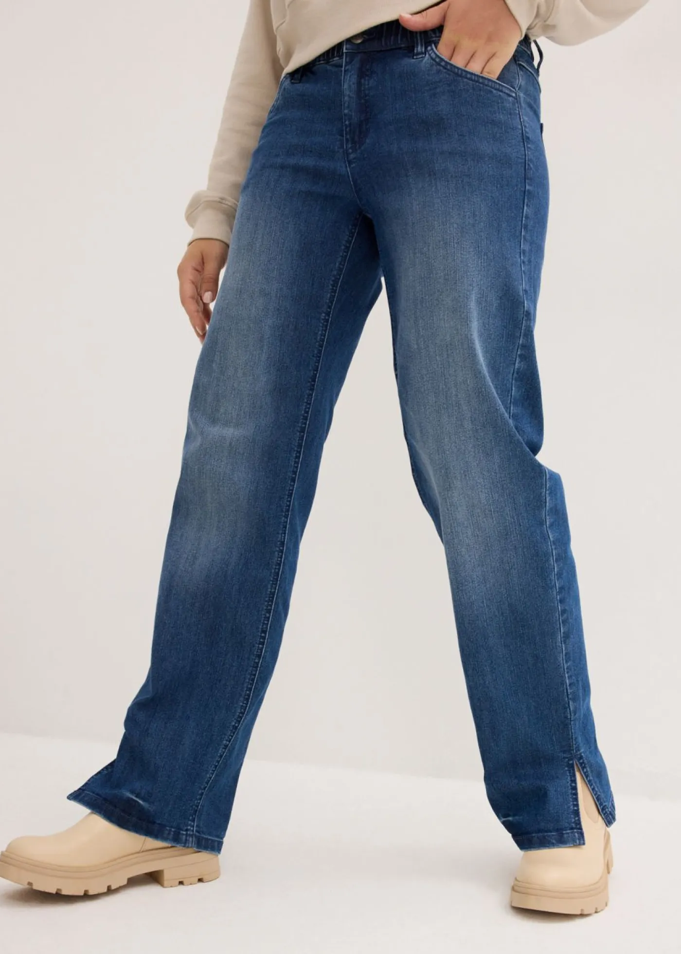 bonprix bonprix Vaqueros de pernera ancha, high waist, cintura cómoda Denim Online