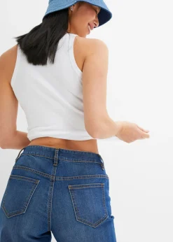 bonprix bonprix Vaqueros de pernera ancha, mid waist, elástico Azul piedra Clearance