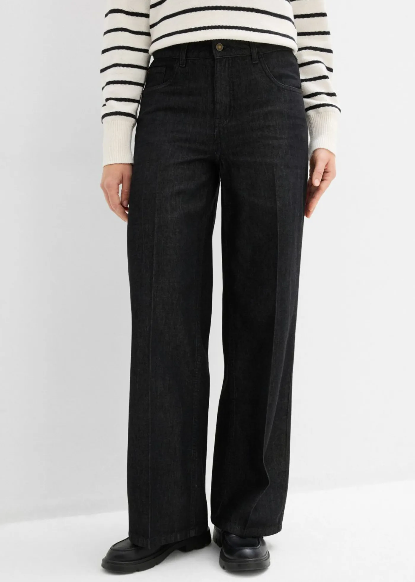 bonprix bonprix Vaqueros de pernera ancha, mid waist negro denim usado Sale