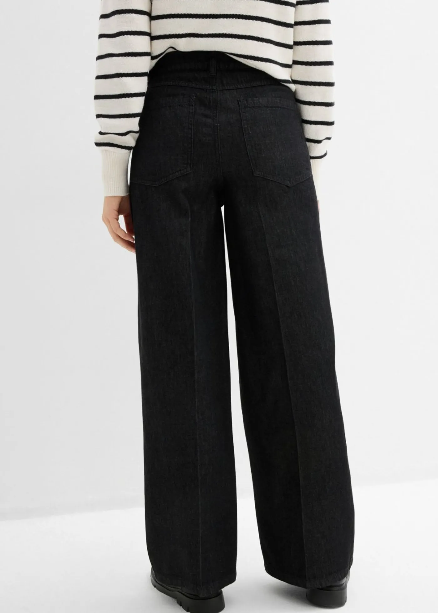 bonprix bonprix Vaqueros de pernera ancha, mid waist negro denim usado Sale