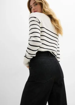 bonprix bonprix Vaqueros de pernera ancha, mid waist negro denim usado Sale