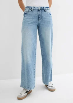 bonprix bonprix Vaqueros de pernera ancha, mid waist, largo completo y low stretch azul hielo denim usado Discount