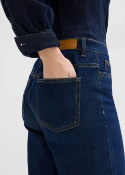 bonprix bonprix Vaqueros de pierna ancha, tiro medio y largo acortado Azul oscuro denim