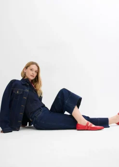 bonprix bonprix Vaqueros de pierna ancha, tiro medio y largo acortado Azul oscuro denim