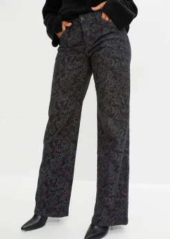 bonprix bonprix Vaqueros de pierna ancha y cintura media con estampado brillante denim negro Clearance